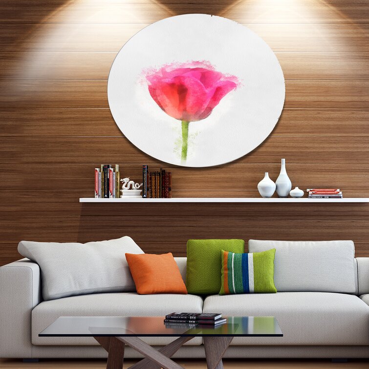 DesignArt Bloomy Pink Tulip On White Drawing On Metal Print | Wayfair